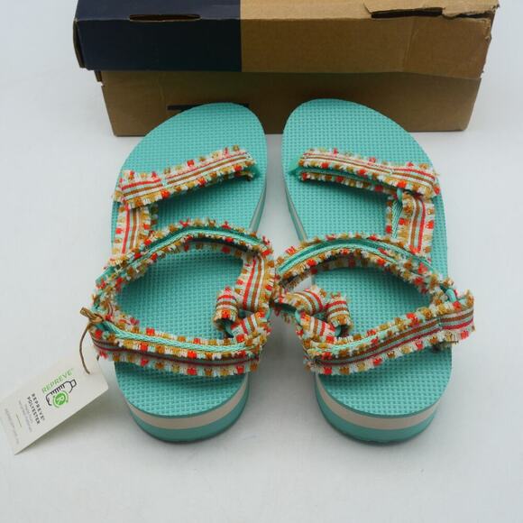 NEW Teva Girl's  Kids 1  Midform Fray Sandals  Frazier Cascade Green Blue - Picture 2 of 8